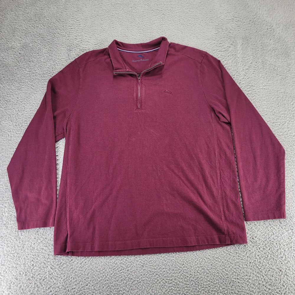 Tommy Bahama Sweatshirt Mens XXL Maroon 1/4 Zip‎ Pullover Long Sleeve Marlon